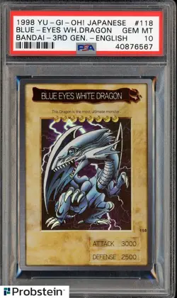 1998 Yu-Gi-Oh! Japanese Bandai 3rd Gen English Blue-Eyes White Dragon PSA 10 - Image 1