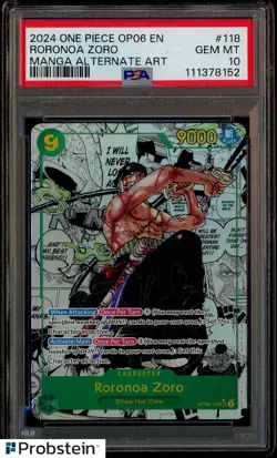 2024 One Piece OP06 EN Manga Alternate Art #118 Roronoa Zoro PSA 10 GEM MINT - Image 1