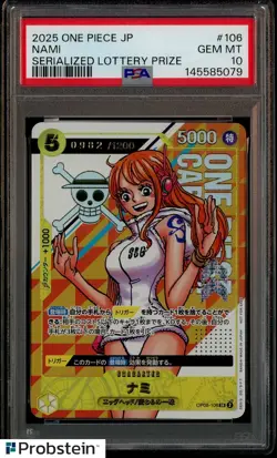 2025 ONE PIECE JAPANESE PROMOS SERIALIZED LOTTERY PRIZE OP08-106 NAMI PSA 10 - Image 1