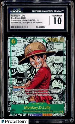 One Piece TCG Luffy Manga OP13 CGC 10 OP13-118 - Image 1