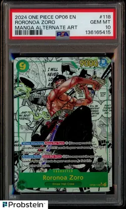 2024 One Piece OP06 EN Manga Alternate Art #118 Roronoa Zoro PSA 10 GEM MINT - Image 1