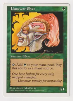 Gold Signed Llanowar Elves HP 5th Edition Artist Anson Maddocks 1997 MTG Magic! - Image 1