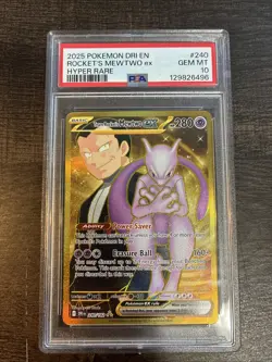 2025 POKEMON DESTINED RIVALS TEAM ROCKET'S MEWTWO EX 240/182 HYPER RARE PSA 10 - Image 1