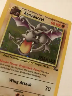 1st Edition Aerodactyl 1/62 PRERELEASE Brown Stamp Fossil Holo 1999 Pokemon Card - Image 2