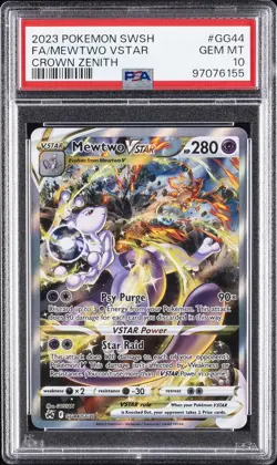 2023 POKEMON SWORD & SHIELD CROWN ZENITH #GG44 FULL ART/MEWTWO VSTAR PSA 10 - Image 1