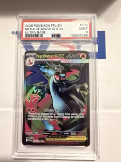2025 POKEMON PFL EN-PHANTASMAL FLAMES 109 MEGA CHARIZARD X EX ULTRA RARE PSA 9 - Image 1