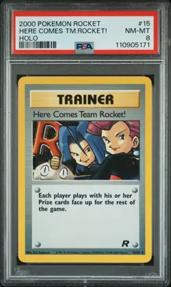 2000 POKEMON ROCKET #15 - HERE COMES TEAM ROCKET! - UNLIMITED - HOLO PSA 8 - Image 1