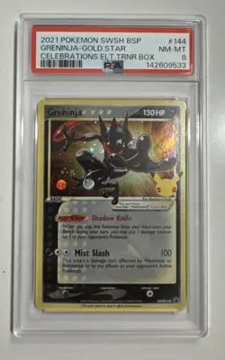 2021 Pokemon SWSH Black Star Promo Greninja Gold Star Celebrations #144 PSA 8 - Image 1