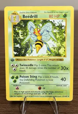 Pokemon TCG Beedrill 17/102 Base Set (1999) 1st Edition Shadowless - LP - Image 1