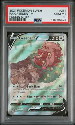 2021 POKEMON SWORD & SHIELD FUSION STRIKE #257 FULL ART/GREEDENT V PSA 10 - Image 1