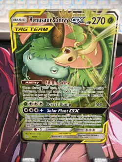 Venusaur & Snivy GX Ultra Rare Holo SM - Pokemon Cosmic Eclipse 1/236 NM - Image 1