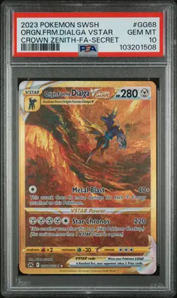 2023 Pokemon SWSH Crown Zenith Origin Form Dialga VSTAR #GG68 FA PSA 10 GEM - Image 1