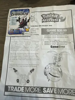 Pokemon 20th Anniv GameStop Promo Card 2016 Darkrai Used + Flyer Sun And Moon - Image 1