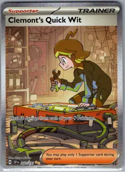 Clemont's Quick Wit 243/191 SIR SV08: Surging Sparks - Pokemon Card - NM - Image 1