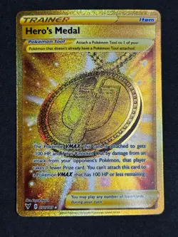 Hero's Medal 201/185 Vivid Voltage Gold Secret Rare Pokemon TCG NM/MINT - Image 1