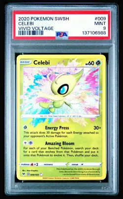 2020 POKEMON SWORD & SHIELD VIVID VOLTAGE CELEBI 009 PSA 9 - Image 1