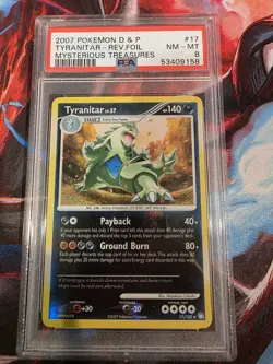2007 Pokemon D&P Tyranitar- Rev. Foil Mysterious Treasures #17 PSA NM-MT 8 - Image 1
