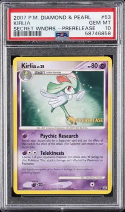 2007 POKEMON DIAMOND & PEARL SECRET WONDERS PRERELEASE #53 KIRLIA PSA 10 - Image 1