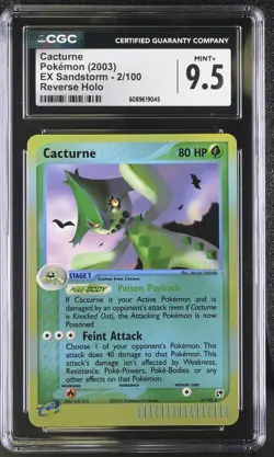 CGC 9.5 MINT+ Cacturne 2003 EX Sandstorm 2/100 Reverse Holo Pokemon Card - Image 1