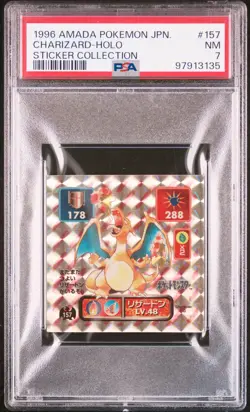 1996 AMADA POKEMON JPN STICKER COLLECTION #157 CHARIZARD-HOLO PSA 7 - Image 1
