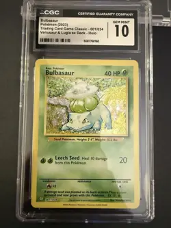 2023 Pokemon Bulbasaur 001/034 Classic Collection Holo CGC 10 Gem Mint - Image 1