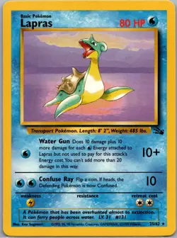 Pokemon Fossil Lapras Non Holo Rare Card 25/62 LP VINTAGE - Image 1