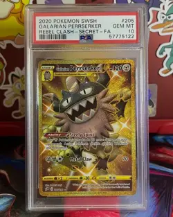 Galarian Perrserker (Secret) PSA 10 Pokemon 205/192 SWSH02: Rebel Clash Holo - Image 1