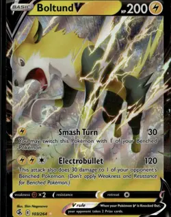 Boltund V Ultra Rare SWSH08: Fusion Strike 103/264 Lightning Holo Pokemon Card - Image 1