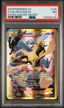 2016 POKEMON XY FATES COLLIDE SECRET #125 FULL ART/ALAKAZAM EX PSA 7 - Image 1