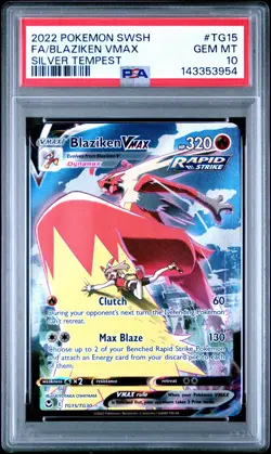2022 POKEMON SWORD & SHIELD SILVER TEMPEST #TG15 FULL ART/BLAZIKEN VMAX PSA 10 - Image 1