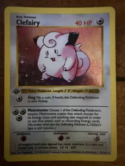1st Edition Clefairy Base set Shadowless Holo pokemon card 5/102 LP - Image 1
