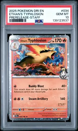 2025 POKEMON DRI EN-DESTINED RIVALS PRERELEASE-STAFF ETHAN'S TYPHLOSION PSA 10 - Image 1