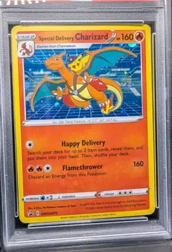 Sp.Delivery Charizard SWSH075 POKEMON CENTER UK HOLO BSP W/ SWIRL 🌀 PSA MINT 9 - Image 1