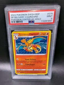 Sp.Delivery Charizard SWSH075 POKEMON CENTER UK HOLO BSP W/ SWIRL 🌀 PSA MINT 9 - Image 3