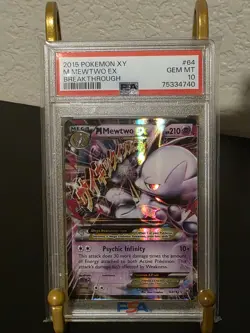 PSA 10 GEM MINT 2015 Pokemon XY M Mewtwo EX Breakthrough #64 Holo Rare - Image 1