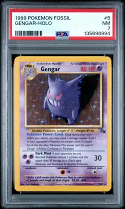 1999 POKEMON FOSSIL #5 GENGAR-HOLO PSA 7 - Image 1