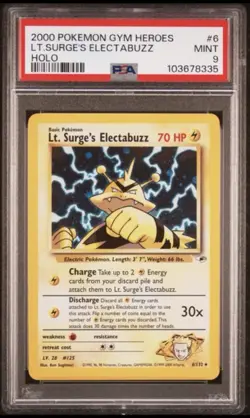 2000 Pokemon Gym Heroes Lt. Surge’s Electabuzz #6 Holo – PSA 9 MINT - Image 1