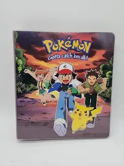 VINTAGE 1999 POKEMON Pikachu Ash Meowth Trading Card 3 Ring Binder Plymouth 4077 - Image 1