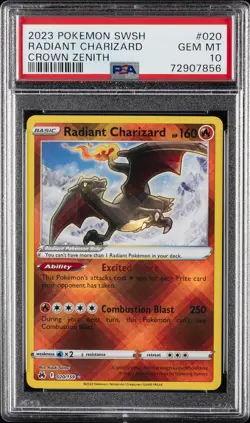 2023 POKEMON SWORD & SHIELD CROWN ZENITH #020 RADIANT CHARIZARD PSA 10 - Image 1