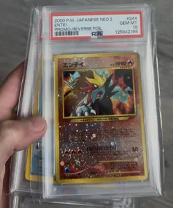 2000 Pokemon Japanese Neo 2 Promo Reverse Foil #244 Entei PSA 10 SWIRL - Image 1