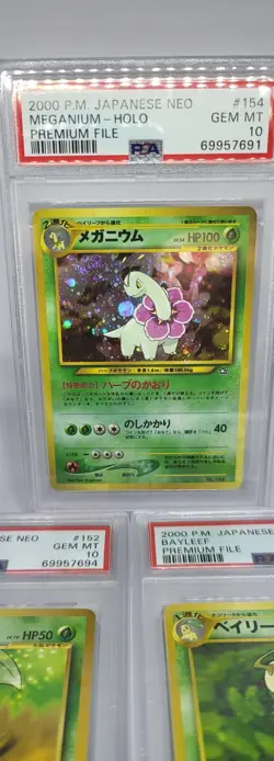 POKEMON Japanese Neo Premium File MEGANIUM BAYLEEF CHIKORITA Set PSA 10 Gem Mint - Image 2