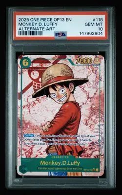 Monkey D. Luffy OP13-118 PSA 10 2025 One Piece Carrying on His Will SEC Alt Art - Image 1