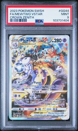 2023 POKEMON SWORD & SHIELD CROWN ZENITH #GG44 FULL ART/MEWTWO VSTAR PSA 9 - Image 1