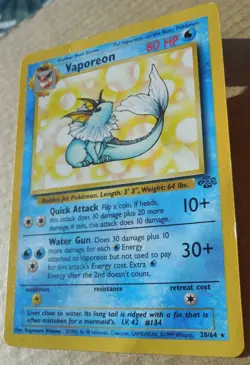 Vaporeon 28/64 Rare Non-Holo Jungle Set Pokemon Card bend & creases see pics MP - Image 4