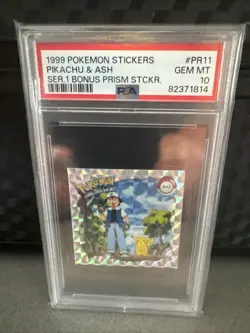 1999 Pokemon PSA 10 Stickers Pikachu&Ash Ser. 1 Bonus Prism Sticker PR 11 - Image 1