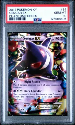2014 POKEMON XY PHANTOM FORCES #34 GENGAR EX PSA 10 - Image 1