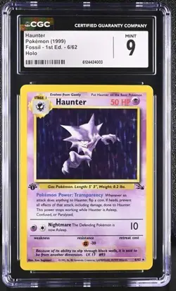 CGC 9 MINT Haunter 6/62 Holo Rare 1st Edition Fossil 1999 Pokemon Card WOTC - Image 1