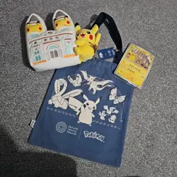 Pokemon x Natural History Museum Pikachu Promo Card, Plush & Tote Bag. BNWT - Image 1