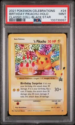 Birthday Pikachu-Holo Pokemon Celebrations Classic Collection 24 NM PSA 9 - Image 1