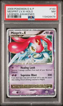 2008 POKEMON DIAMOND & PEARL LEGENDS AWAKENED #143 MESPRIT LV.X-HOLO PSA 7 - Image 1